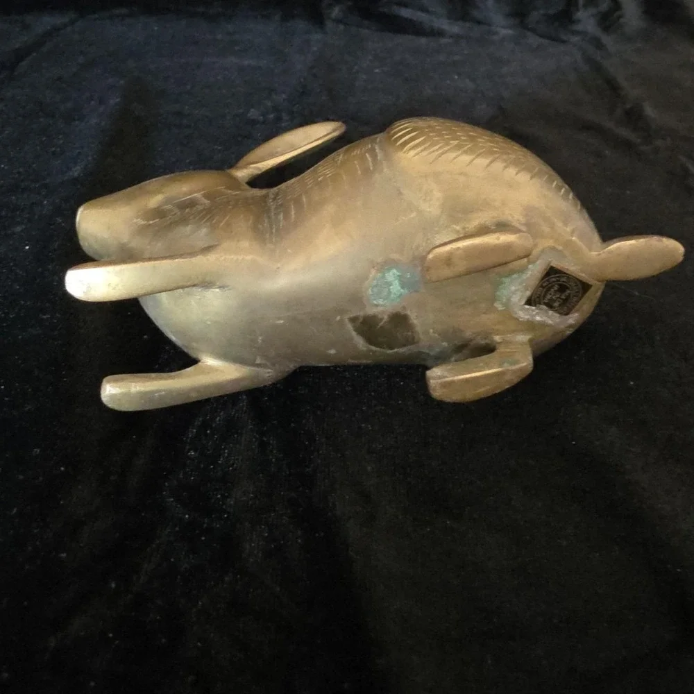 Vintage Vaishali Brass Bunny Etched Rabbit Figurine Paperweight. India